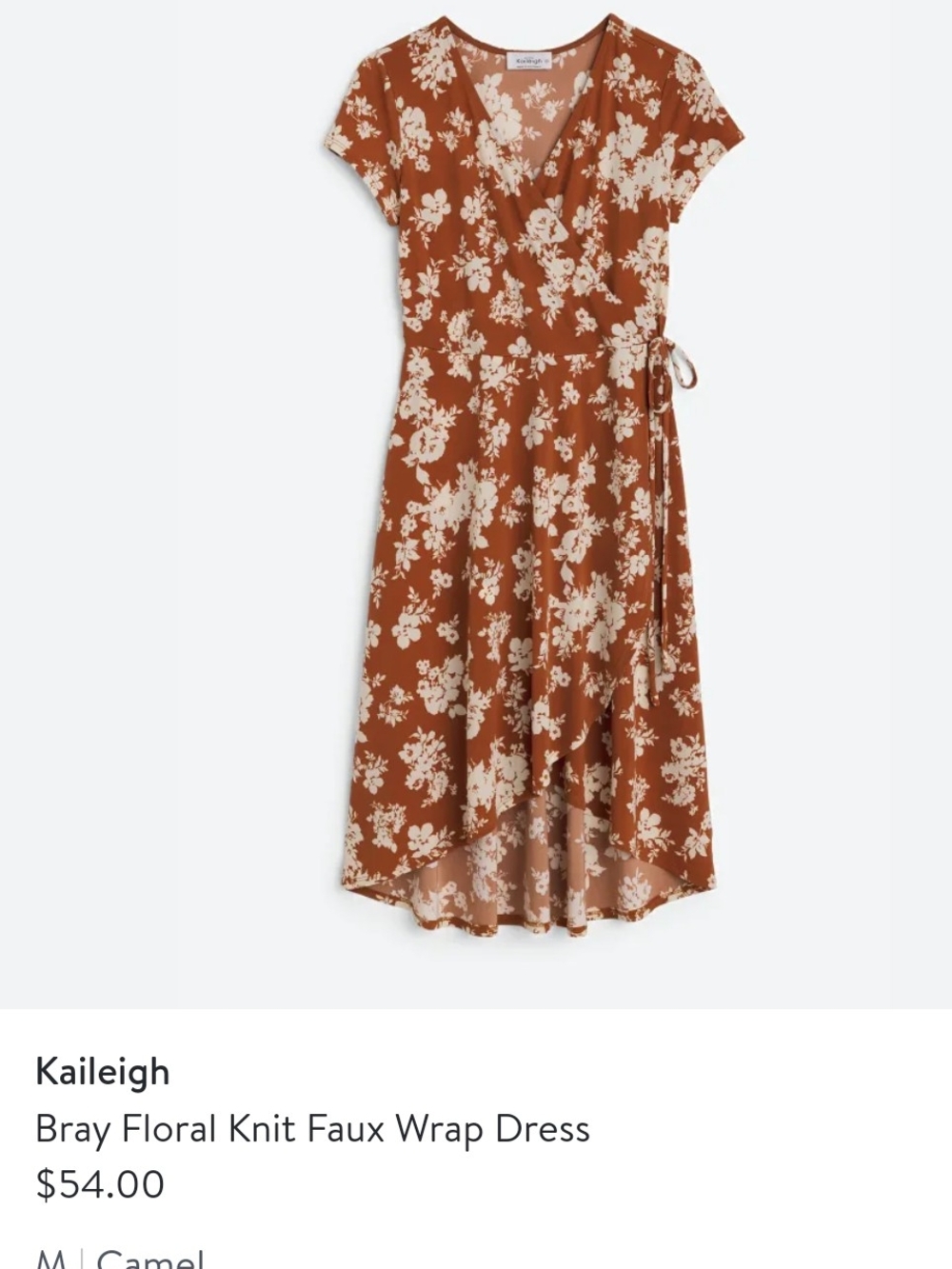 Kaileigh Camel & Cream Floral Faux Wrap High-Low Dress